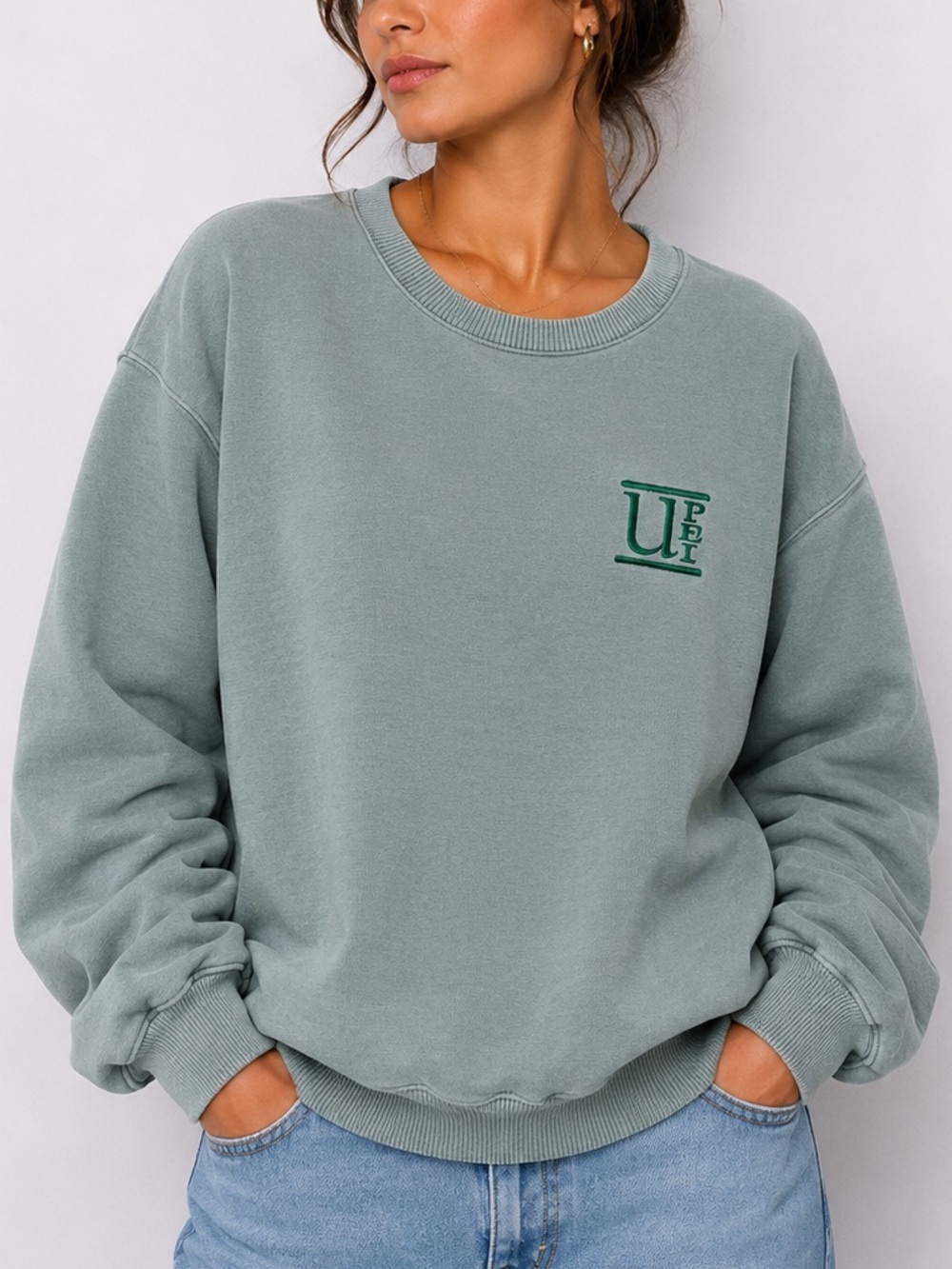 Vintage Sweater UPEI Cotton Cozy Crewneck Green Washed Distressed Cottagecore